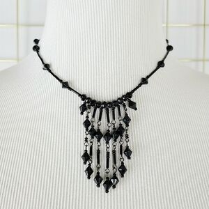 Black Beaded Dark Fairy Whimsigoth Dangle Necklace